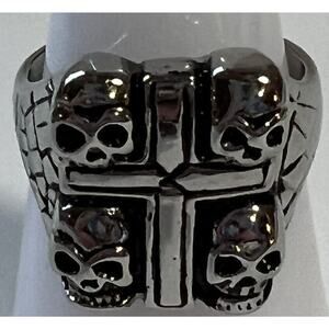 Jewelry Ring New Stainless Steel Skull 15 mm Biker Silver Tone Never Rust S-11.5